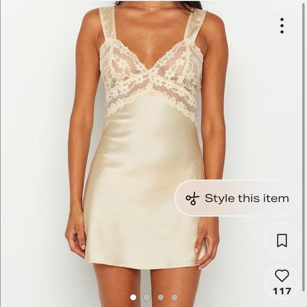 Lace-Trim Satin Mini Dress in Champagne